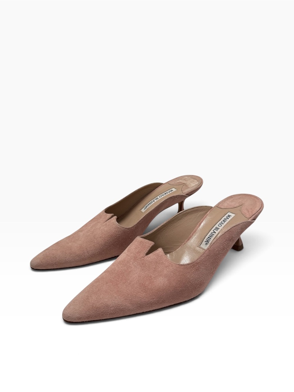 Manolo Blahnik Light Pink Suede Kitten Heels Mules size 8.5